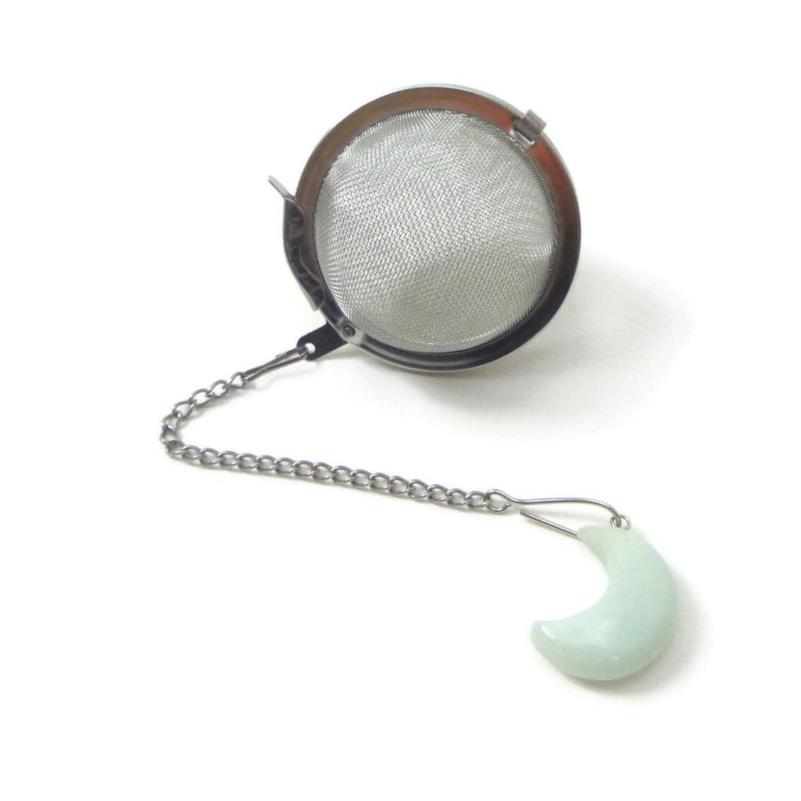 Tea Infuser with Small Gemstone Moon Charm (choose your stone!)