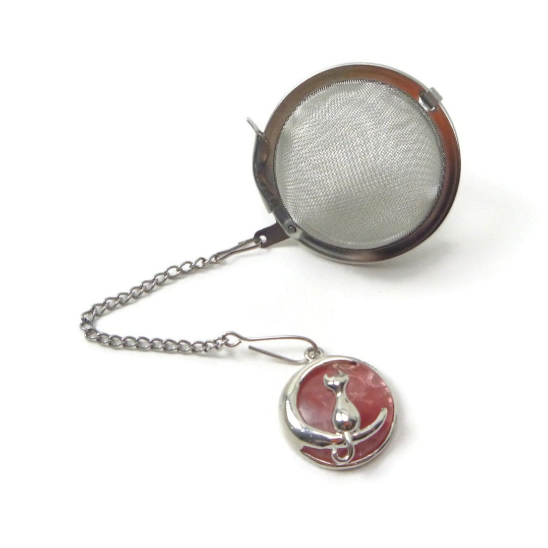 Tea Infuser with Gemstone and Moon Cat Charm (choose your stone!)