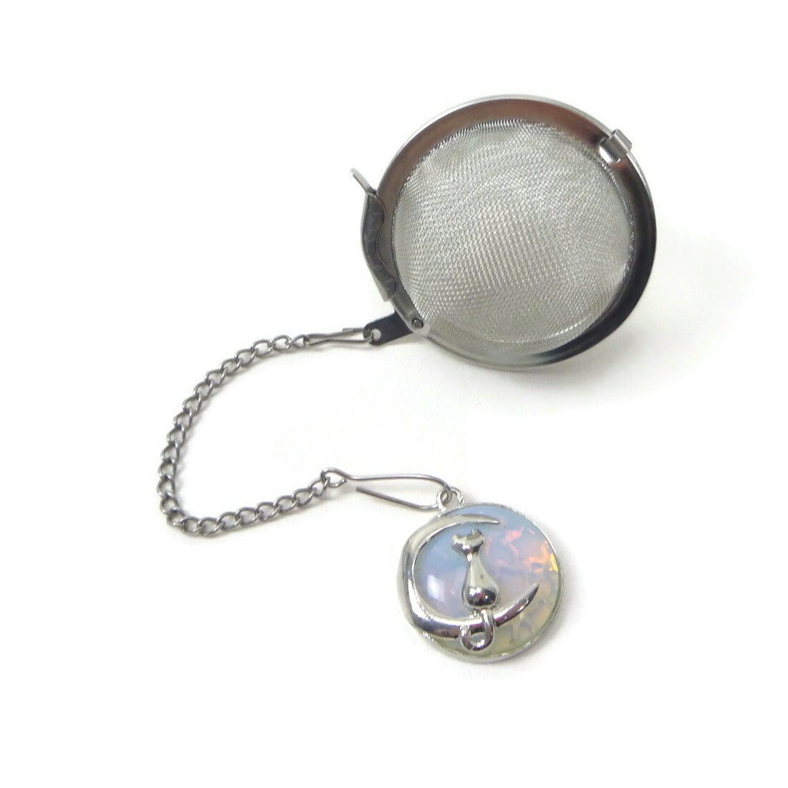 Tea Infuser with Gemstone and Moon Cat Charm (choose your stone!)