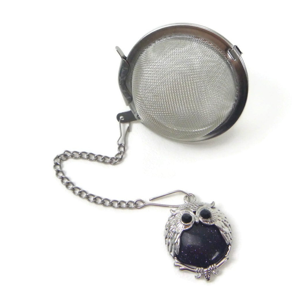 Tea Infuser with Owl Charm (choose your stone!)