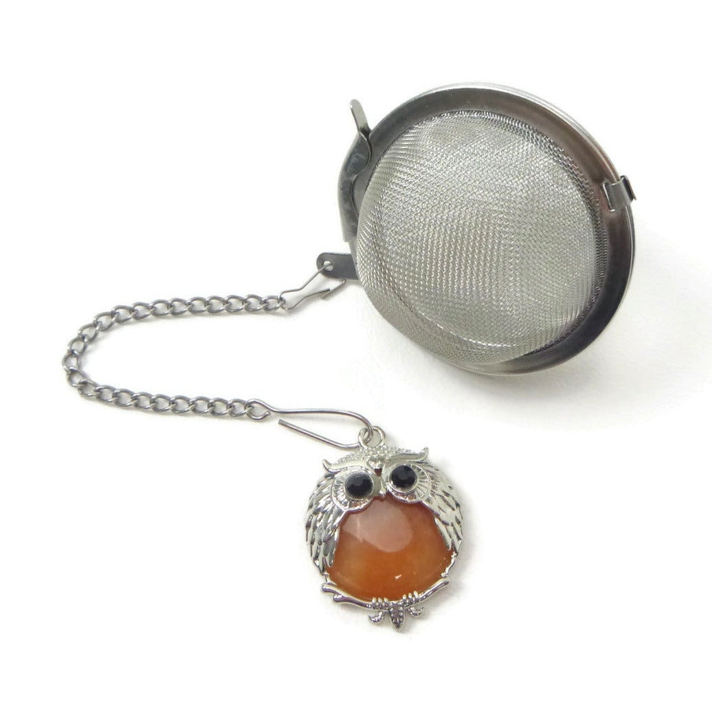 Tea Infuser with Owl Charm (choose your stone!)