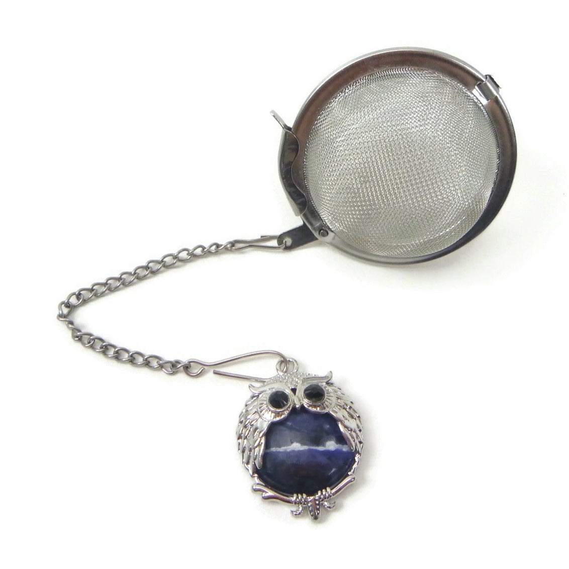 Tea Infuser with Owl Charm (choose your stone!)