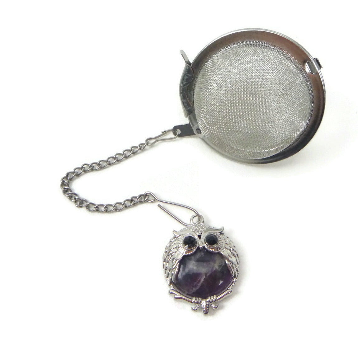 Tea Infuser with Owl Charm (choose your stone!)