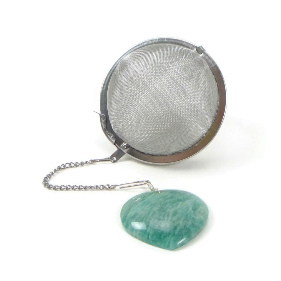 3 Inch Tea Infuser Ball with Heart Shaped Amazonite Charm