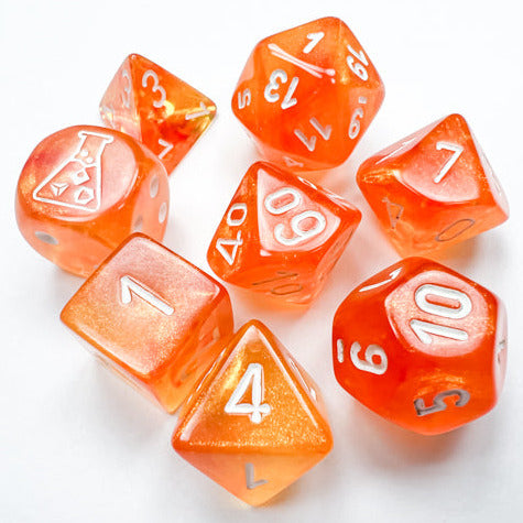 7 Piece Polyhedral Set - Borealis Luminary Blood Orange with White - Lab Dice