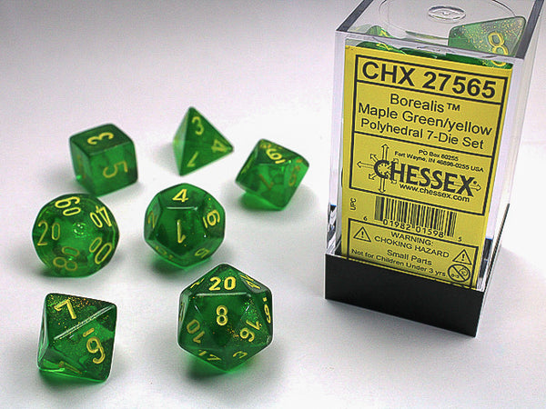 7 Piece Polyhedral Set - Borealis Luminary Maple Green/yellow