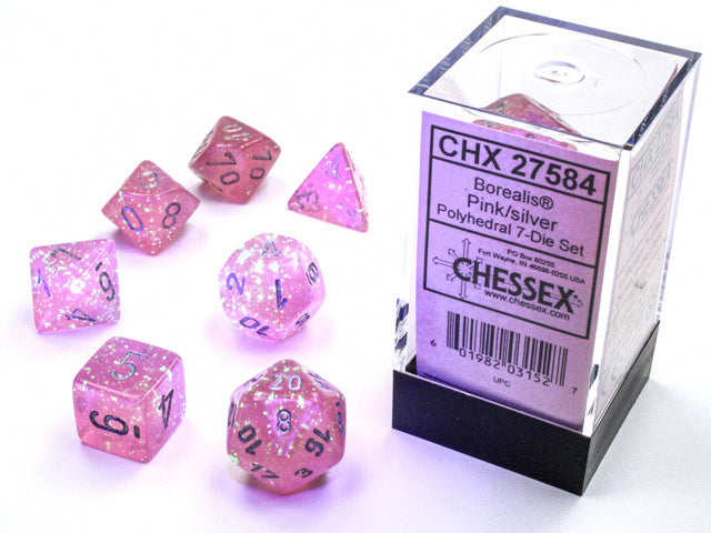 7 Piece Polyhedral Set - Borealis Luminary Pink/Silver