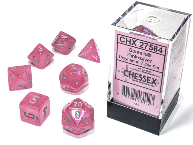 7 Piece Polyhedral Set - Borealis Luminary Pink/Silver