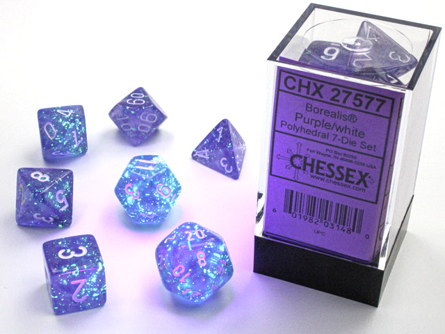 7 Piece Polyhedral Set - Borealis Luminary Purple/White