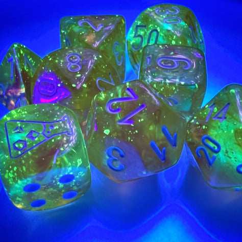 7 Piece Polyhedral Set - Borealis Luminary Canary with White - Lab Dice