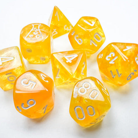 7 Piece Polyhedral Set - Borealis Luminary Canary with White - Lab Dice