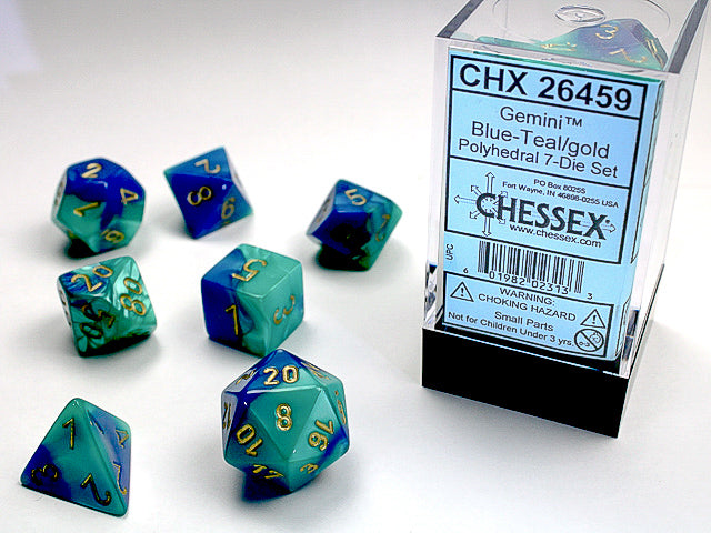 7 Piece Polyhedral Set - Gemini Blue/Teal with Gold