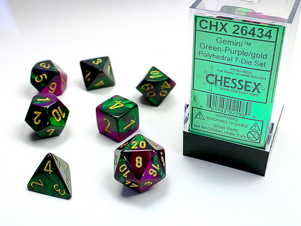 7 Piece Polyhedral Set - Gemini Green/Purple with Gold