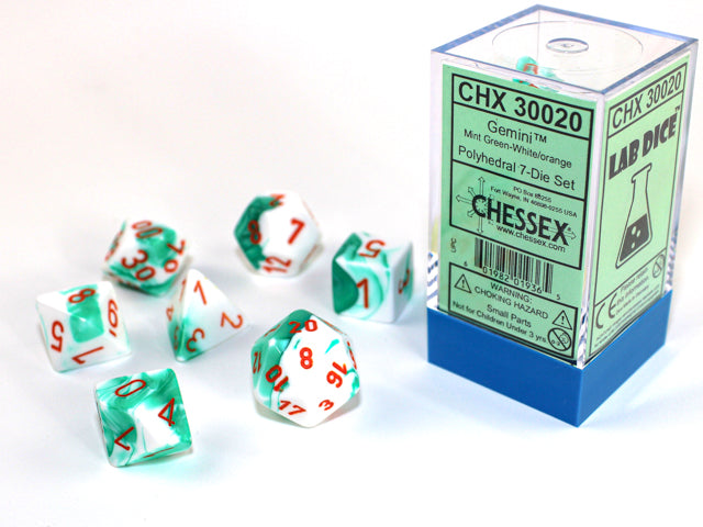 7 Piece Polyhedral Set - Gemini Mint Green/White - Lab Dice