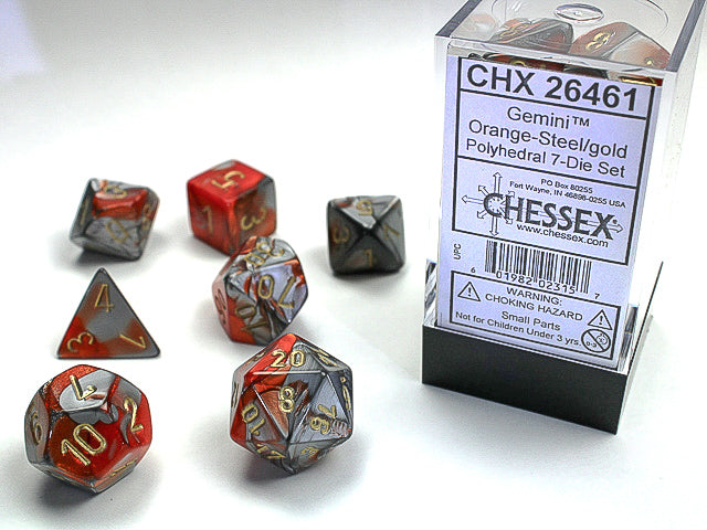 7 Piece Polyhedral Set - Gemini Orange/Steel