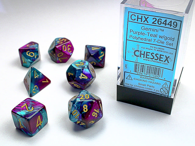 7 Piece Polyhedral Set - Gemini Purple/Teal with Gold