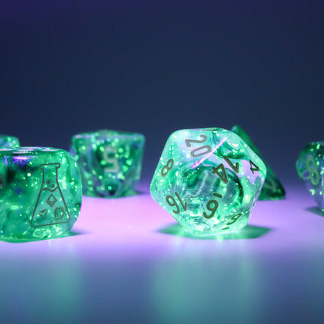 7 Piece Polyhedral Set - Borealis Luminary Kelp with Light Green - Lab