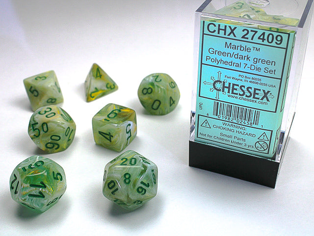 7 Piece Polyhedral Set - Marble Green/Dark Green