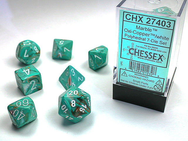 7 Piece Polyhedral Set - Marble Oxi-Copper/White