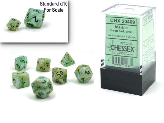 7 Piece Mini-Polyhedral Set - Marble Green/Dark Green