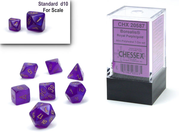 7 Piece Mini-Polyhedral Set - Borealis Luminary Royal Purple/Gold