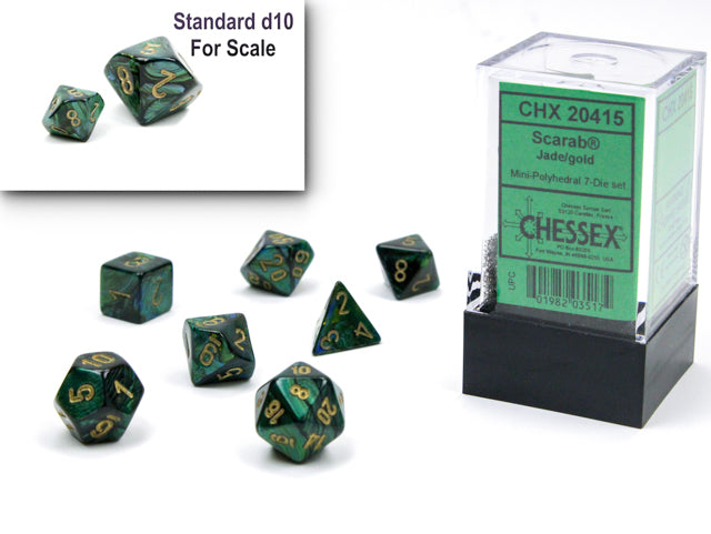 7 Piece Mini-Polyhedral Set - Scarab Jade/Gold