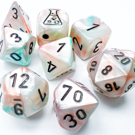 7 Piece Polyhedral Set - Lustrous Polyhedral Sea Shell with Black Lumi