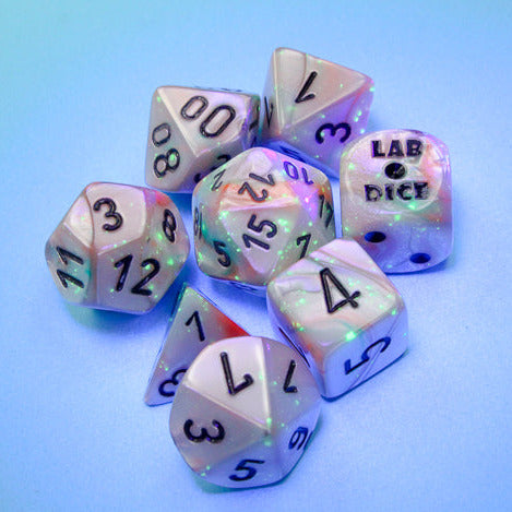 7 Piece Polyhedral Set - Lustrous Polyhedral Sea Shell with Black Luminary - Lab Dice
