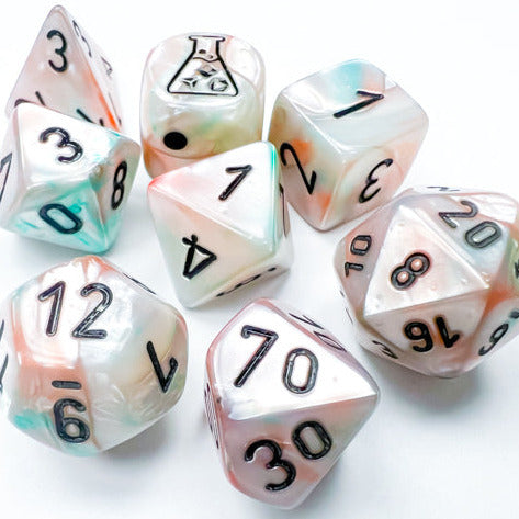 7 Piece Polyhedral Set - Lustrous Polyhedral Sea Shell with Black Luminary - Lab Dice