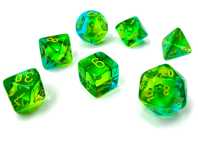 7 Piece Polyhedral Set - Gemini Translucent Green-Teal/yellow