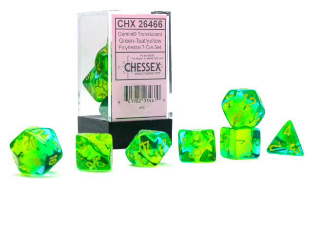 7 Piece Polyhedral Set - Gemini Translucent Green-Teal/yellow