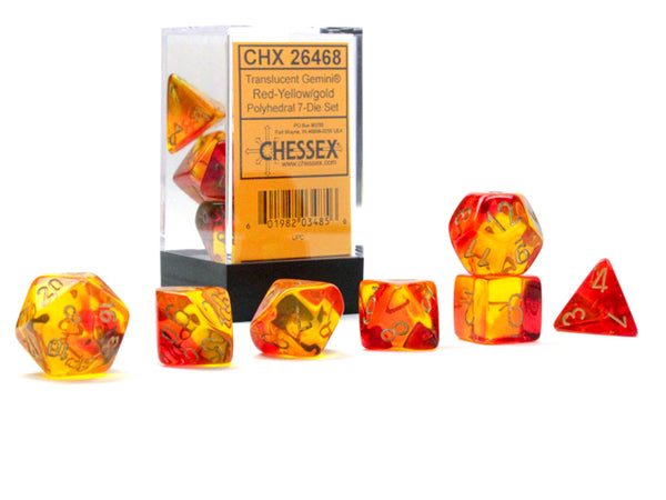 7 Piece Polyhedral Set - Gemini Translucent Red-Yellow/gold